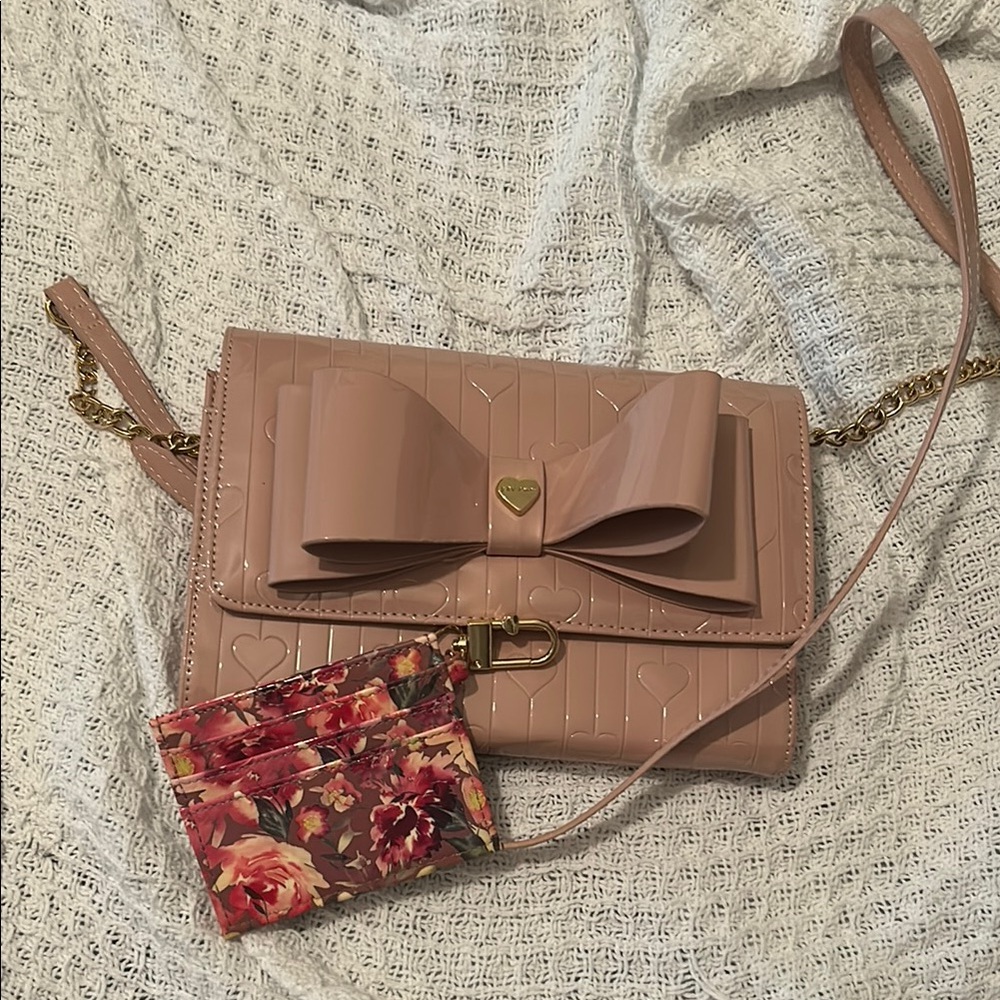 Betsey Johnson Tan Crossbody Bag with Bow Detail